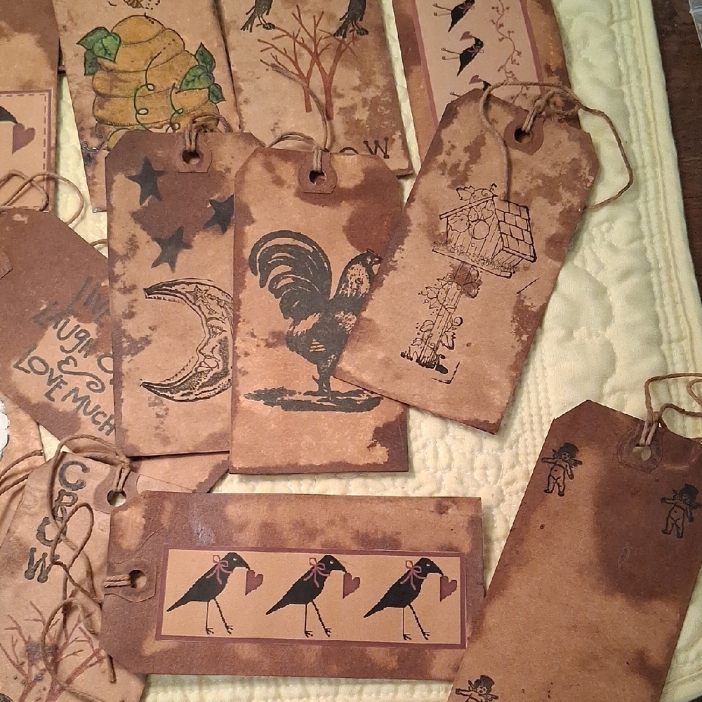 COFFEE STAINED RUSTIC GRUNGY TAGS ** 13 ** - Picture 3 of 3